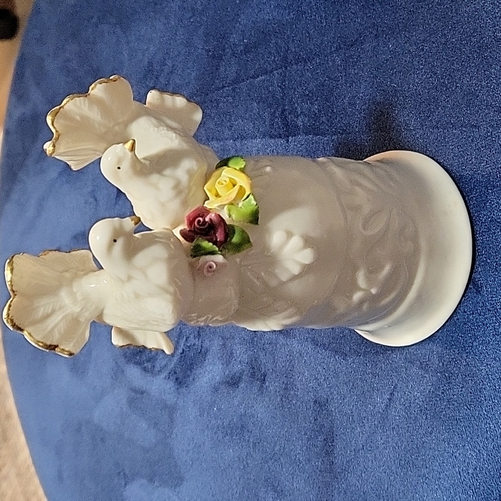 Porcelain Bell-Two Doves with handpainted roses and gold accents